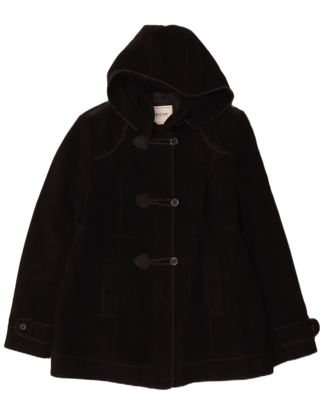 GEOX ženski Respira Duffle Coat UK 12 srednje crni pamuk