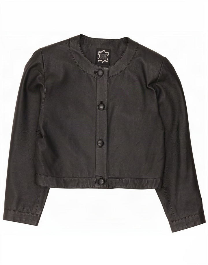 Vintage ženska prevelika kožna bolero jakna IT 40 Mala crna