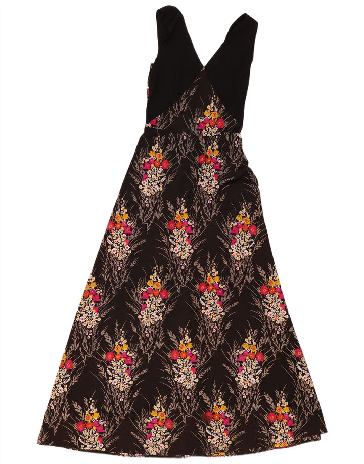 VINTAGE ženska maksi haljina bez rukava UK 4 XS crna cvjetna