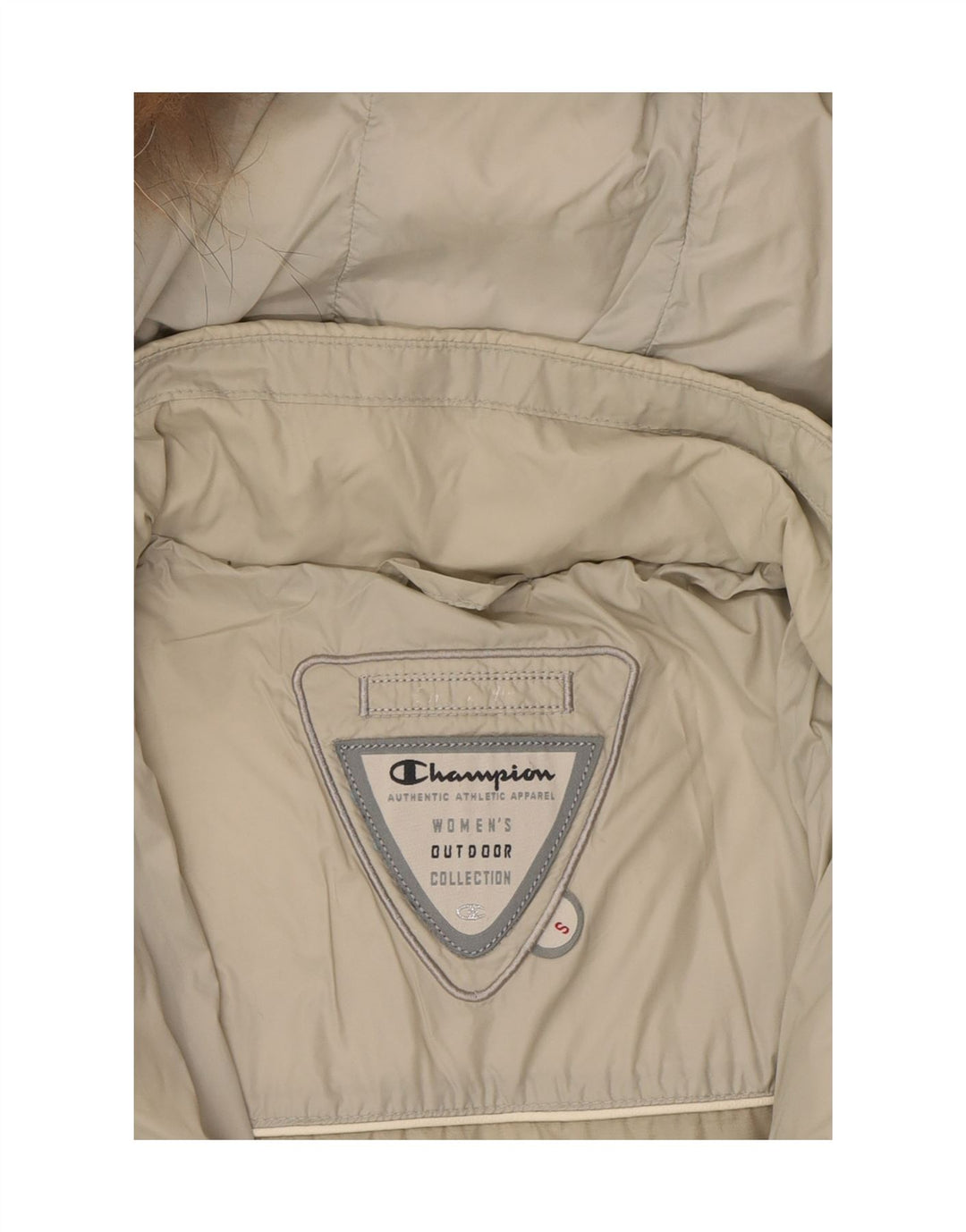 CHAMPION Womens Hooded Padded Coat UK 10 Small Beige Vintage Champion and Second-Hand Champion from Messina Hembry 