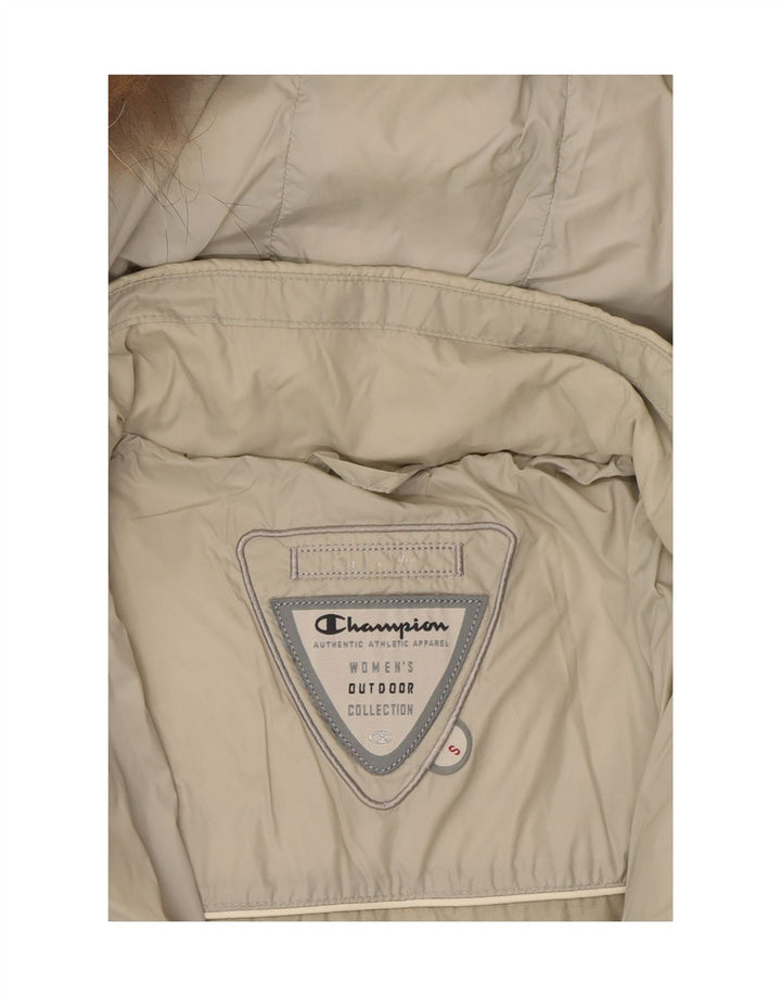 CHAMPION Womens Hooded Padded Coat UK 10 Small Beige Vintage Champion and Second-Hand Champion from Messina Hembry 
