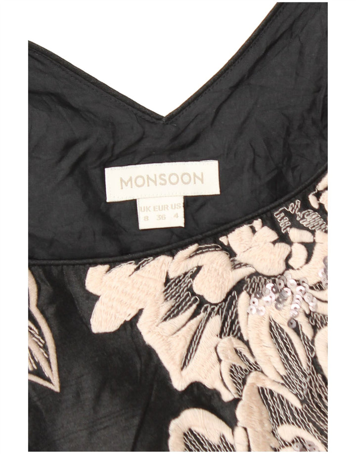 MONSOON Womens Sheath Dress UK 8 Small Black Floral Polyester