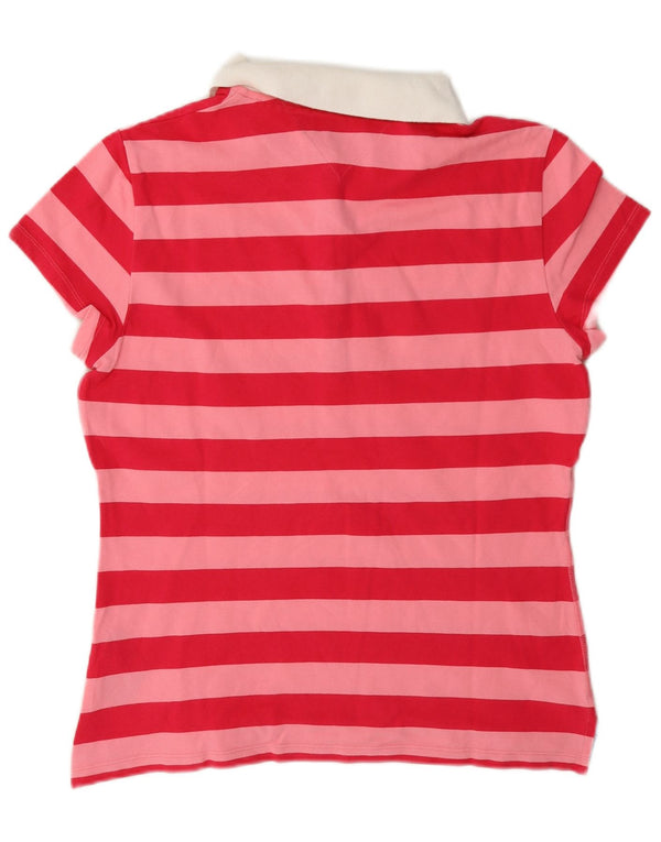 Tommy Hilfiger Womens Rugby Polo Shirt UK 12 Medium Pink Striped Cotton