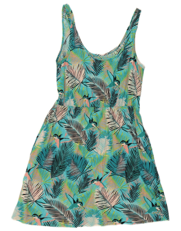 Vintage ženska haljina A-kroja UK 10 Mali zeleni cvjetni pamuk