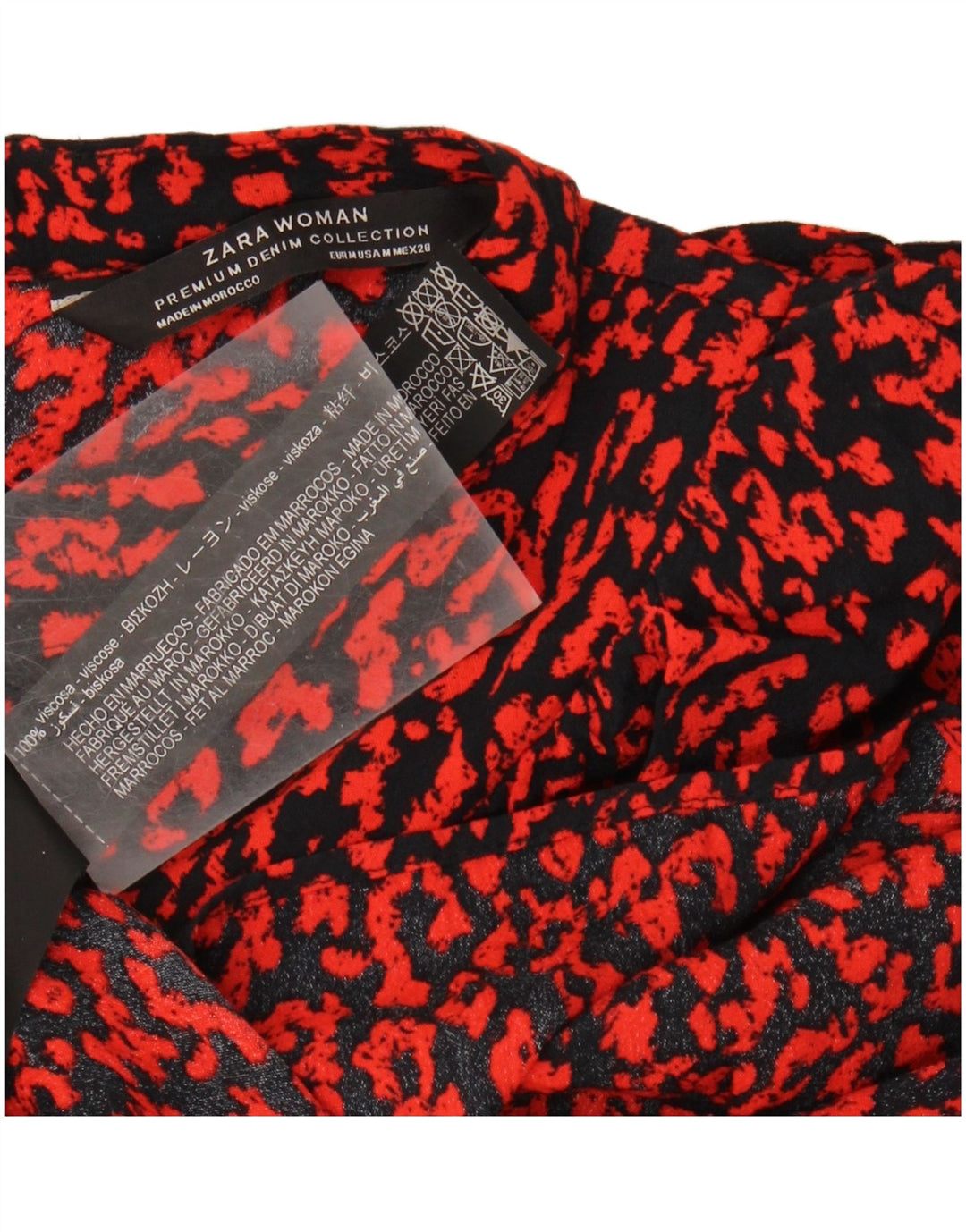ZARA Womens Abstract Pattern Long Sleeve A-Line Dress UK 14 Medium Red