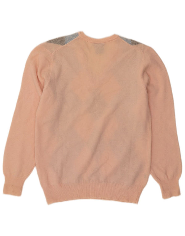 Vintage ženski džemper s V-izrezom UK 16 Large Pink Argyle/Diamond Wool