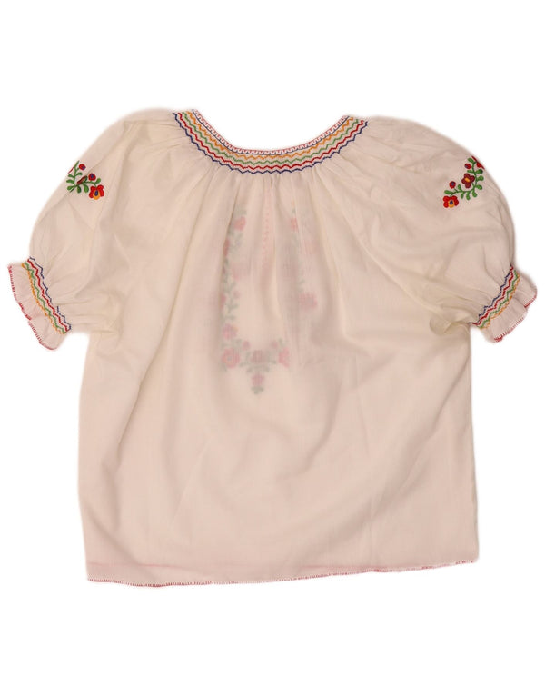 VINTAGE ženski gornji dio kratke bluze UK 16 Veliki bijeli cvjetni poliester