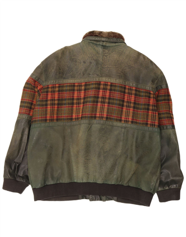 Vintage muška kožna jakna UK 46 3XL zelena karirana koža