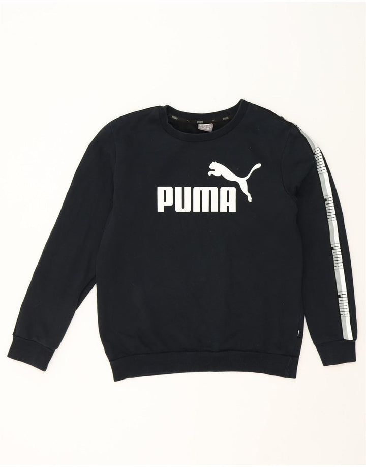 PUMA Mens Graphic Sweatshirt Jumper Small Black Cotton Vintage Puma and Second-Hand Puma from Messina Hembry 