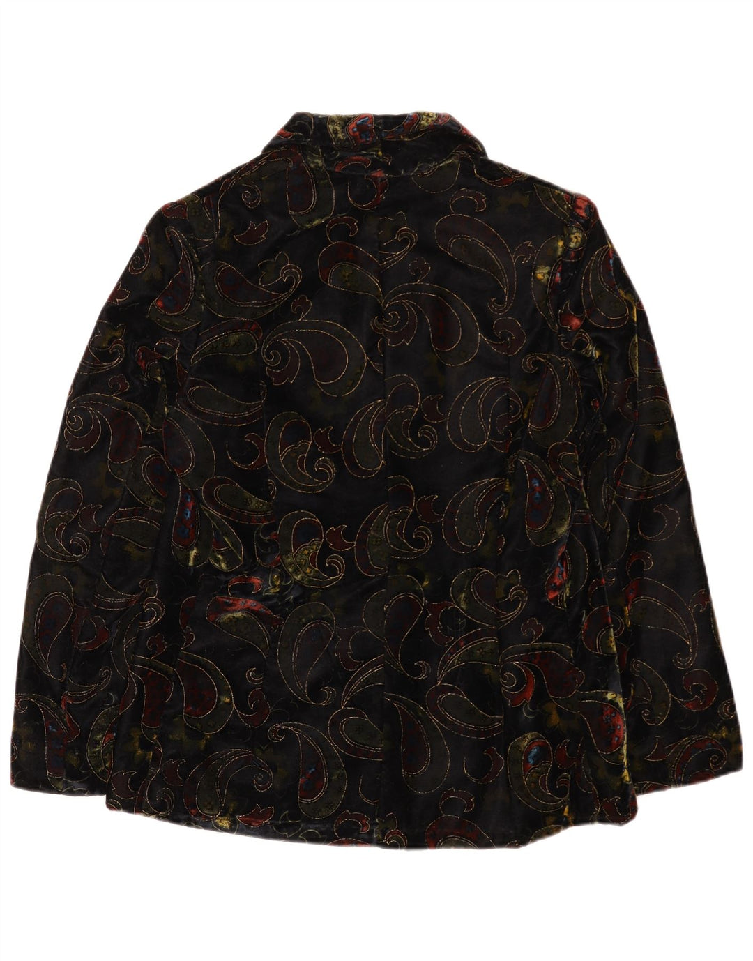 Vintage ženski baršunasti sako sa 2 gumba UK 12 Srednje crni paisley