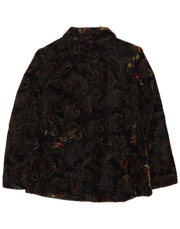 Vintage ženski baršunasti sako sa 2 gumba UK 12 Srednje crni paisley