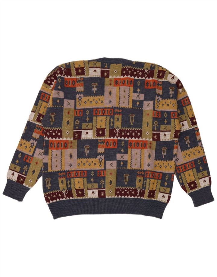 Vintage muški džemper s V-izrezom, veliki raznobojni patchwork