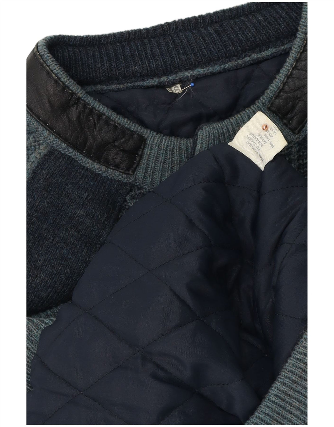 Vintage muška pletena bomber jakna IT 48 srednje tamnoplave pruge od akrila