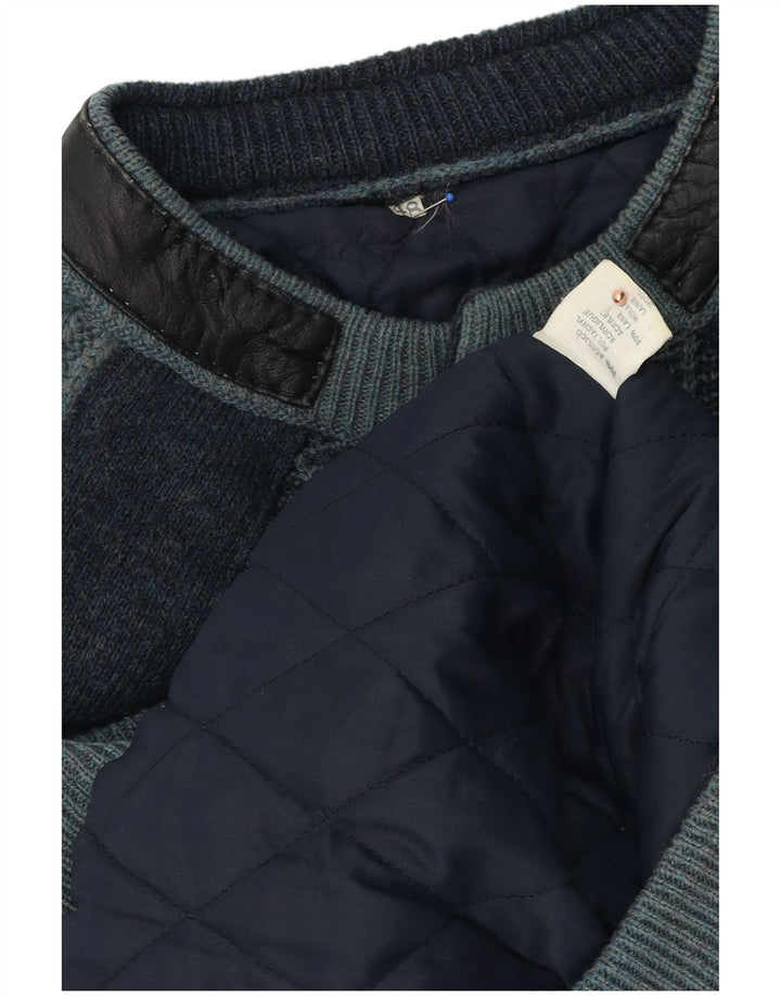 Vintage muška pletena bomber jakna IT 48 srednje tamnoplave pruge od akrila