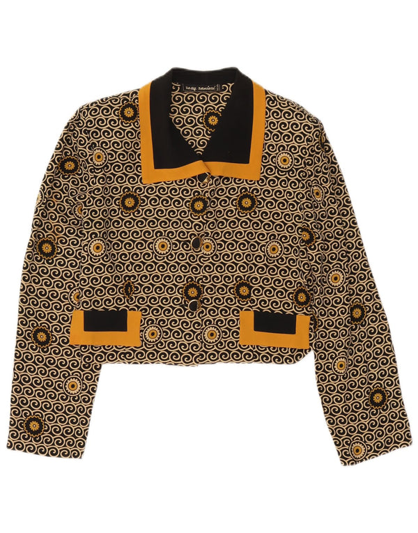 Vintage skraćena ženska jakna sa 3 gumba UK 8 Mala crna cvjetna