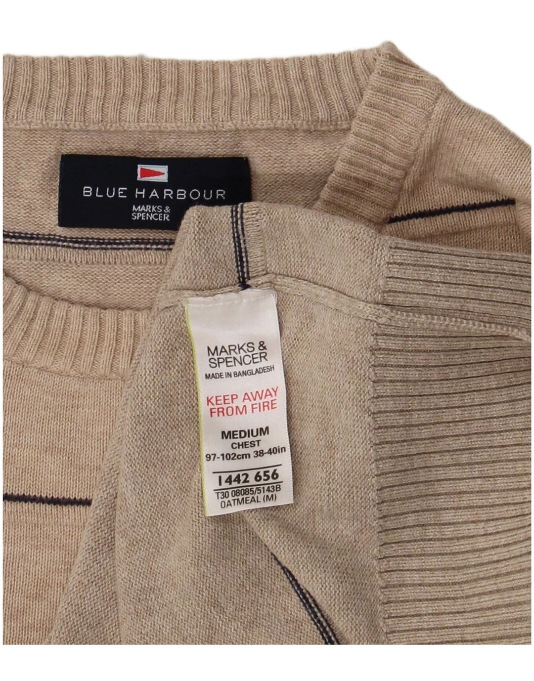 Marks & Spencer muški plavi Harbor džemper s okruglim izrezom srednje bež boje
