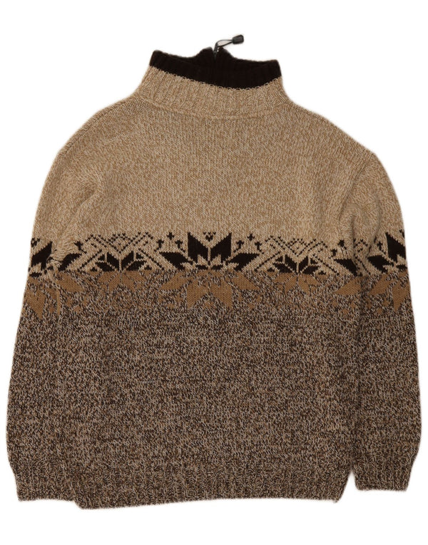 Vintage muški džemper s izrezom s patentnim zatvaračem Srednje smeđi Fair Isle akril
