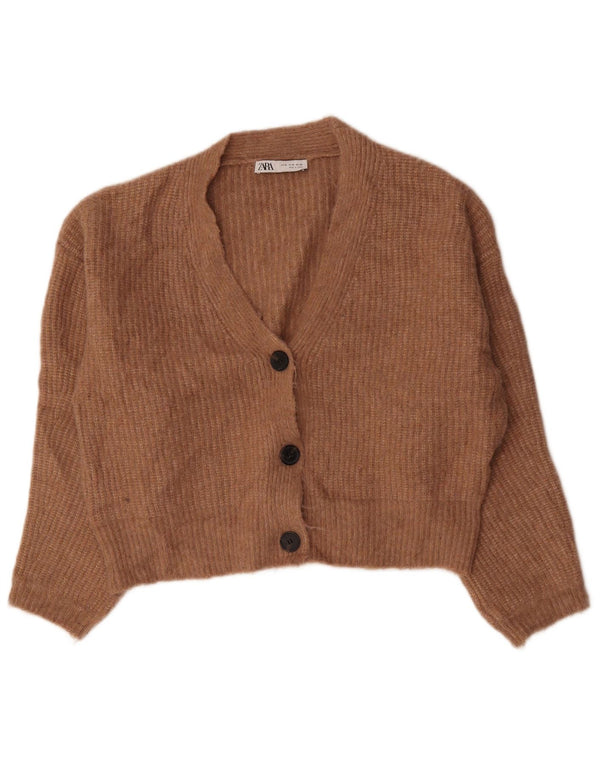 Zara ženski kratki kardigan pulover UK 14 srednje smeđi najlon