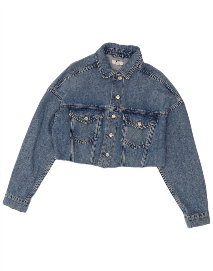 Topshop ženska kratka prevelika traper jakna UK 10 Small Blue Cotton