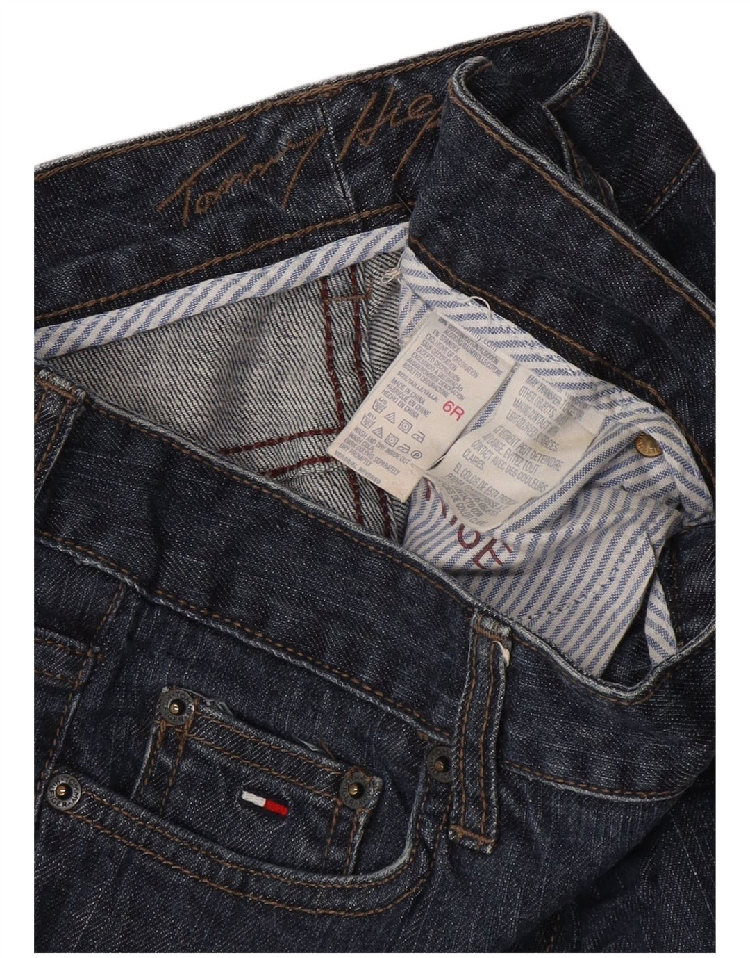 TOMMY HILFIGER Ženske Bootcut traperice US 6 srednje W30 L26 tamnoplavi pamuk