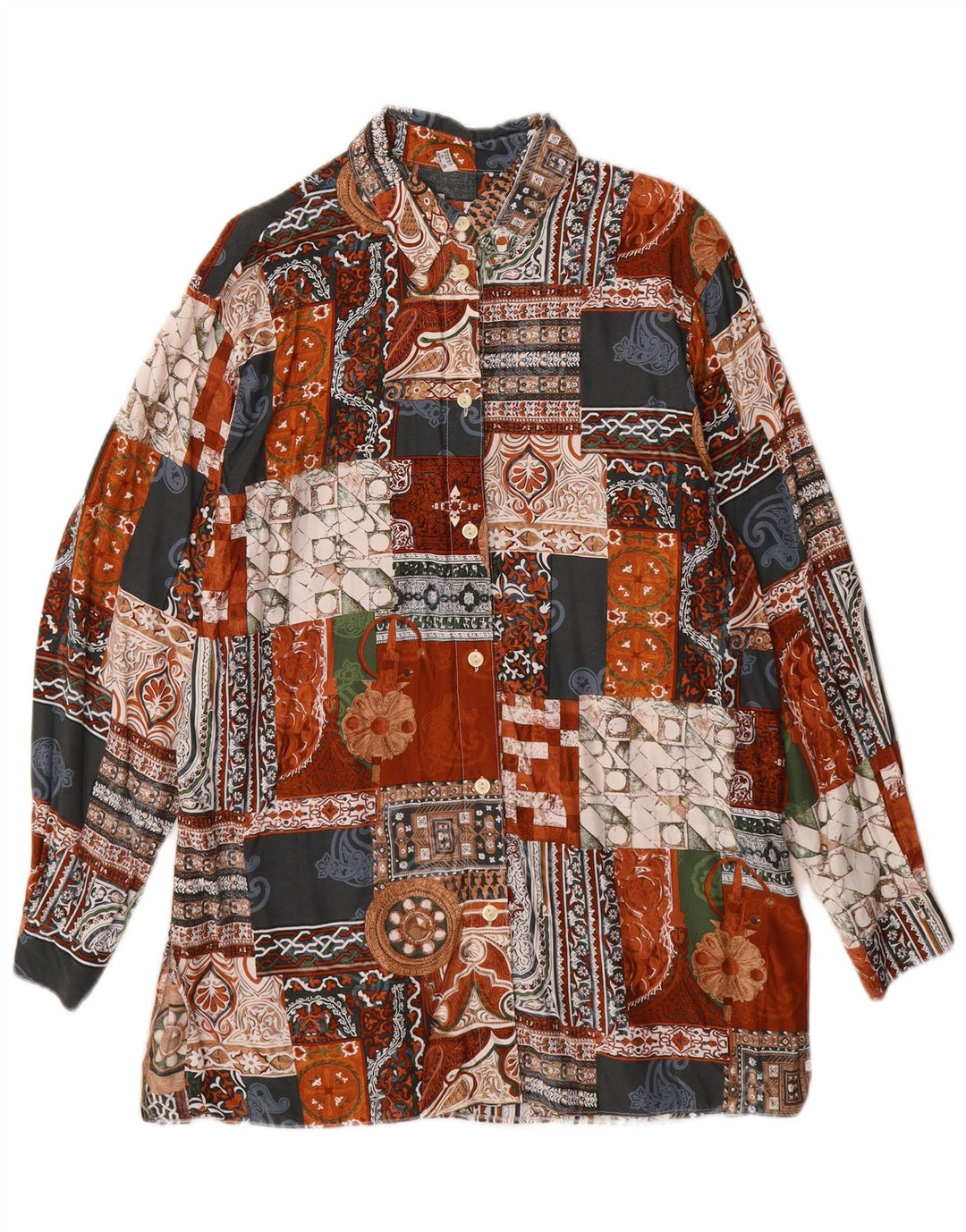 Vintage ženska dugačka košulja UK 14 velika raznobojna patchwork viskoza