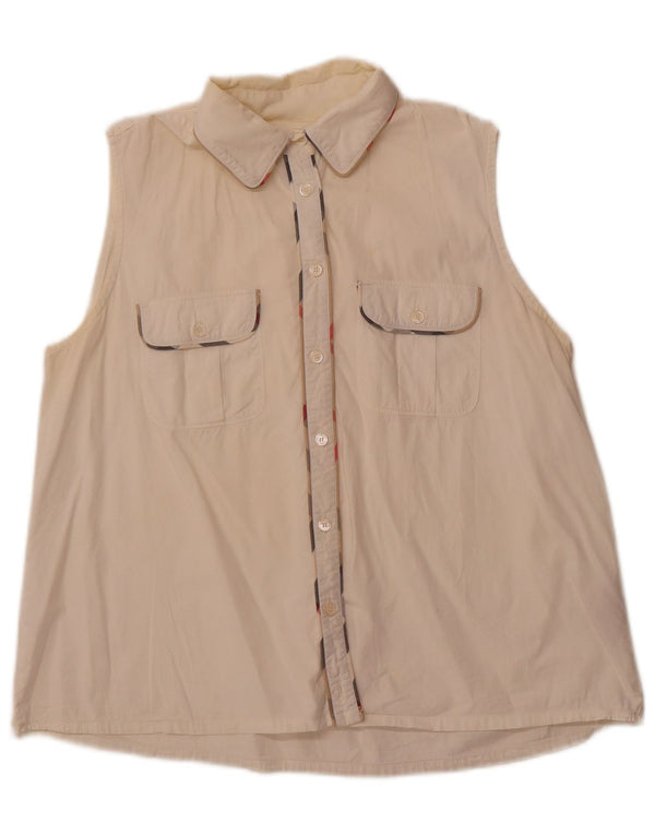 BURBERRY Womens Sleeveless Military Shirt UK 14 Large Off White Cotton