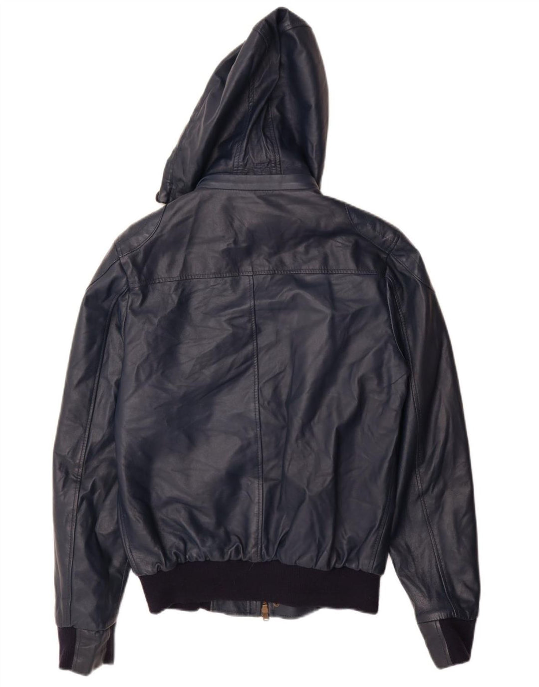 VINTAGE ženska kožna jakna s kapuljačom UK 14 Velika tamnoplava koža