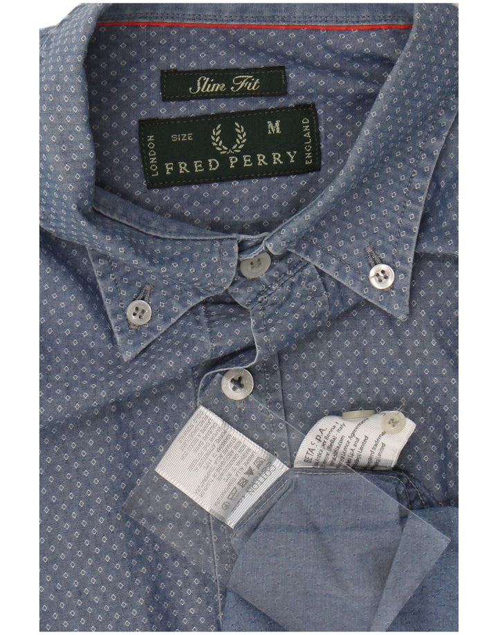 FRED PERRY Muška uska košulja Srednje plava Argyle/Diamond pamuk