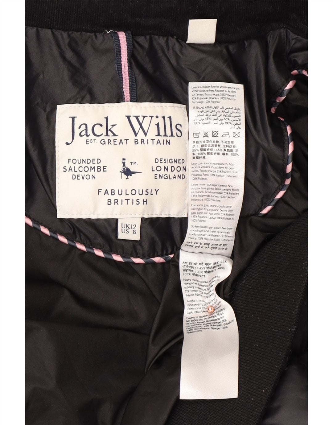 JACK WILLS Ženska podstavljena jakna UK 12 Srednji crni poliester