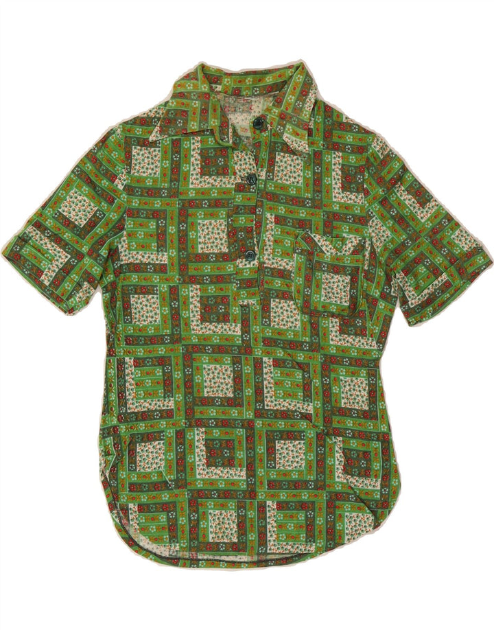 VINTAGE Womens Short Sleeve Pullover Shirt UK 8 Small Green Floral Vintage Vintage and Second-Hand Vintage from Messina Hembry 