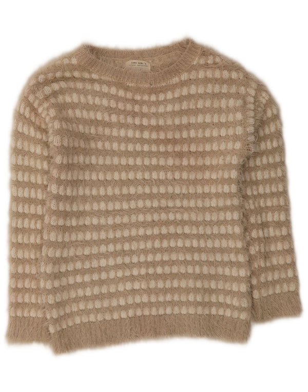 Zara pulover s lađastim izrezom za djevojčice 13-14 godina, bež karirani akril