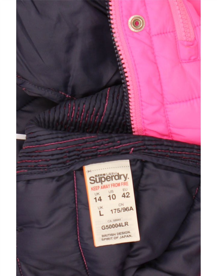 Superdry ženska podstavljena jakna s kapuljačom UK 14 veliki ružičasti poliester
