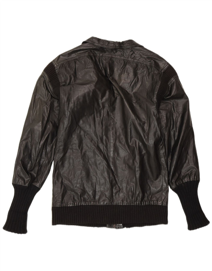 VINTAGE ženska kožna jakna UK 14 Srednja crna koža