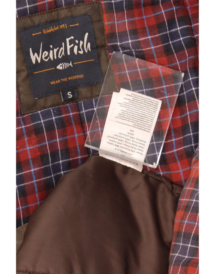 WEIRD FISH Mens Waxed Cotton Jacket UK 36 Small Brown Polyester