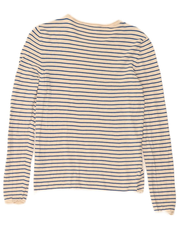Zara ženska majica dugih rukava UK 14 Large Beige Striped Viscose