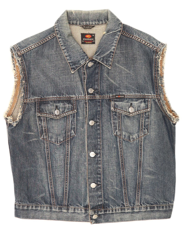 Energe Mens Denim Gilet UK 42 XL plavi pamuk