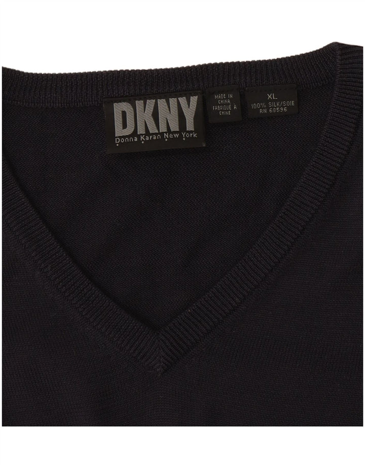Dkny muški džemper s V-izrezom XL tamnoplava svila