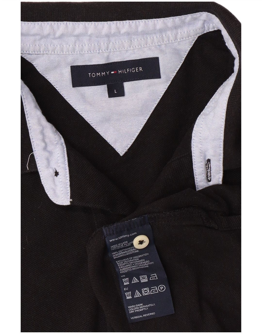 TOMMY HILFIGER Mens Polo Shirt Large Black Cotton