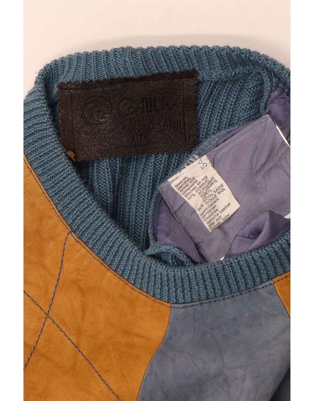 Vintage muški džemper s okruglim izrezom Srednje plavi argyle/dijamantni akril