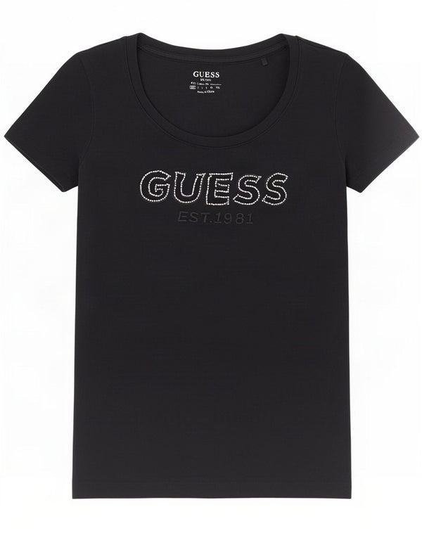 Guess ženska majica kratkih rukava s grafičkim motivima UK 6 XS crni pamuk