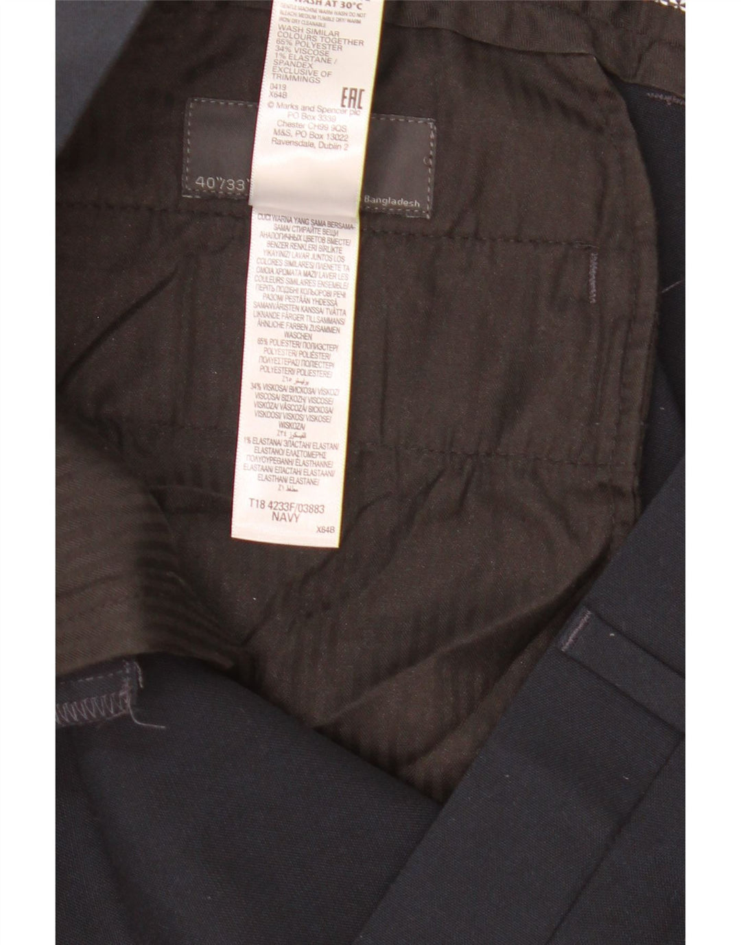 Marks & Spencer muške uske chino hlače W40 L33 tamnoplavi poliester