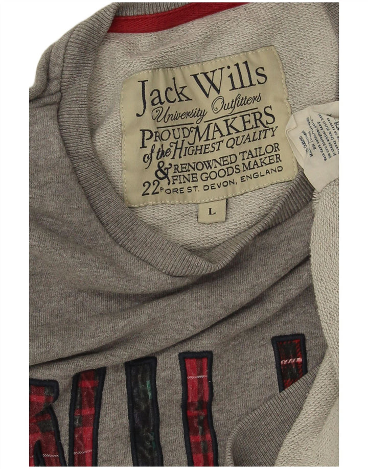 JACK WILLS Veliki, sivi pamuk, muški džemper s grafičkim motivima