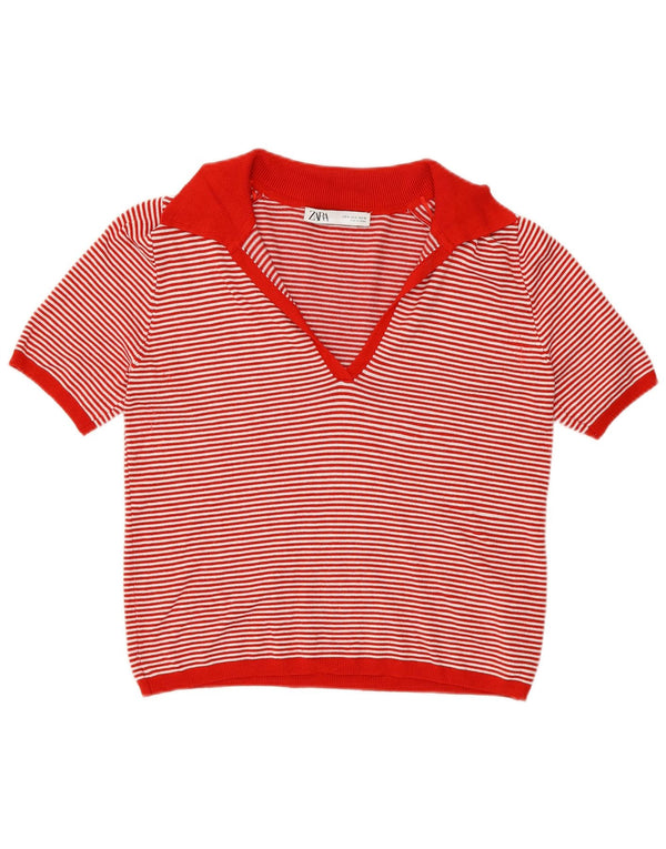 Zara ženska polo majica UK 10 od viskoze na male crvene pruge