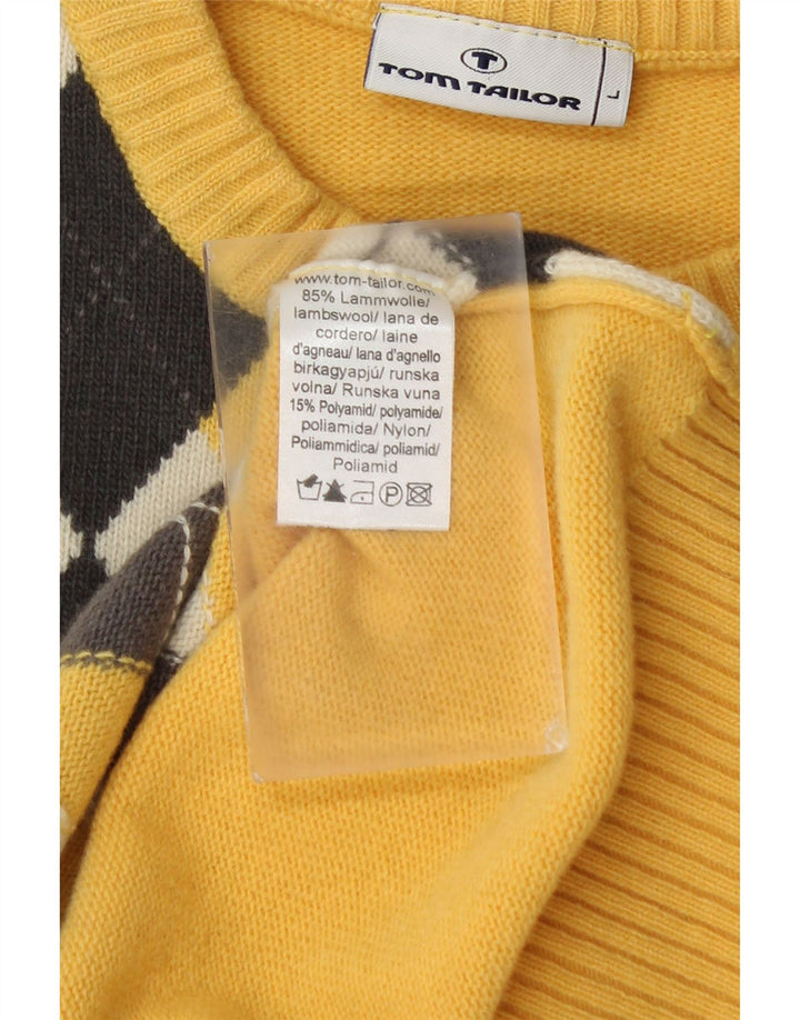Tom Tailor muški džemper s okruglim izrezom Veliki žuti Argyle/Diamond Wool