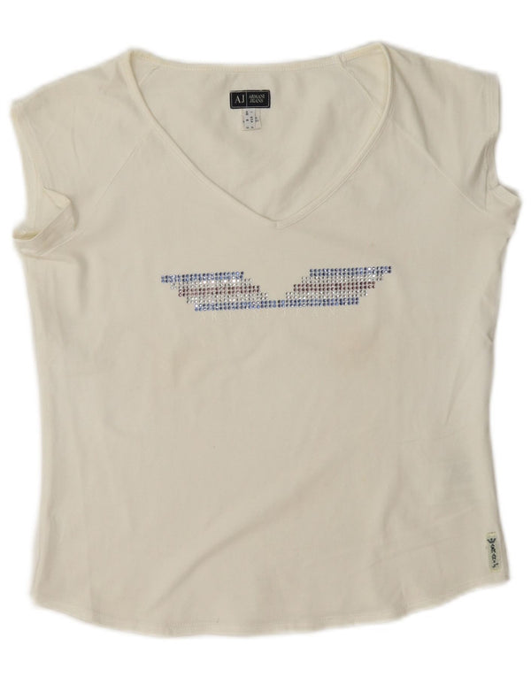 Armani Jeans Ženska skraćena majica kratkih rukava UK 10 Mali bijeli pamuk