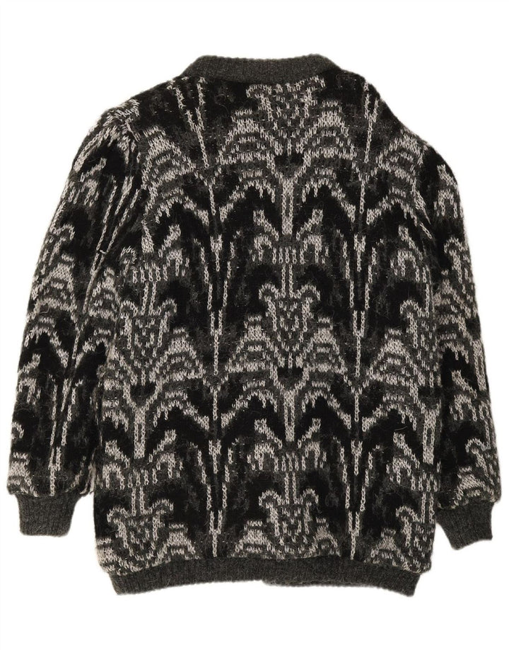NOUVA MODA Womens Abstract Pattern Cardigan Sweater UK 16 Large Grey