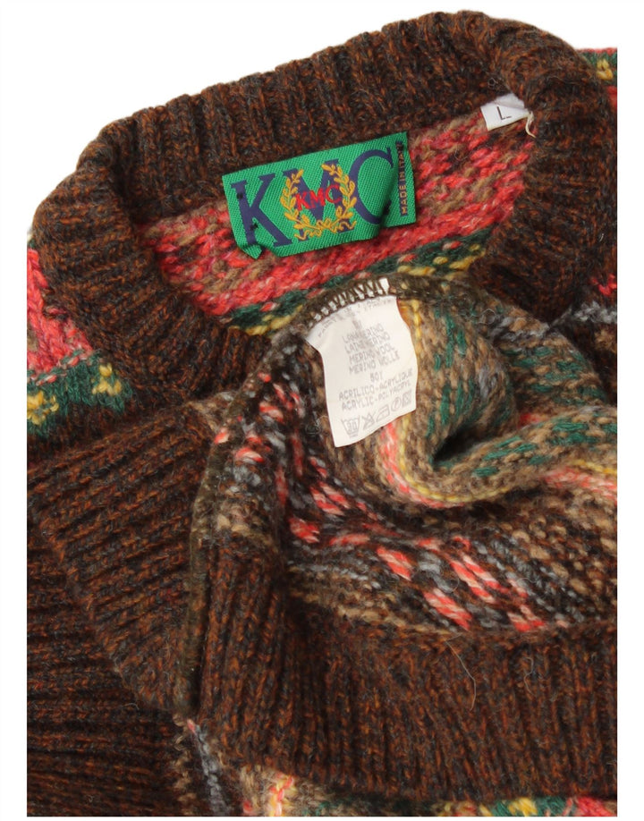 VINTAGE ženski džemper s okruglim izrezom UK 16 Veliki višebojni