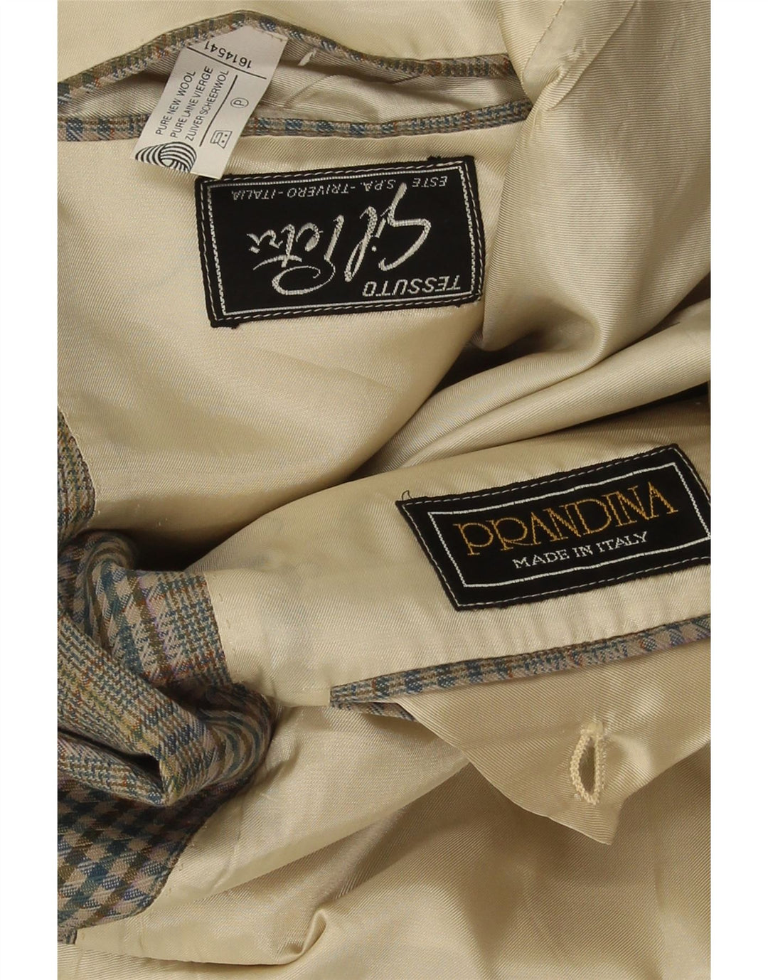 Prandina muška jakna sako s 2 gumba UK 40 Large Green Houndstooth Nova vuna