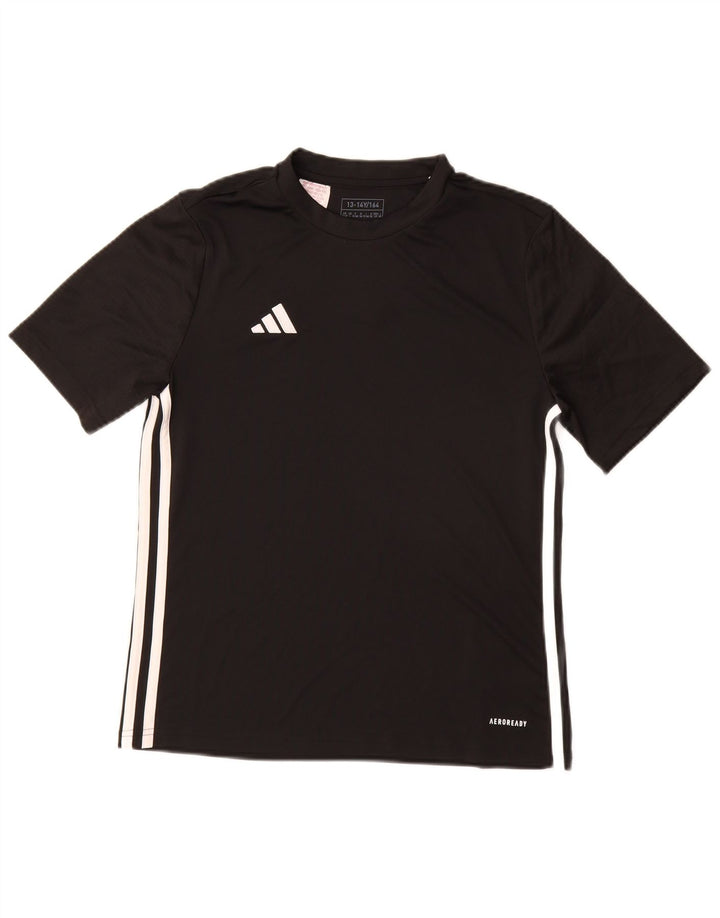 ADIDAS Boys Aeroready T-Shirt Top 13-14 Years Black Poliester
