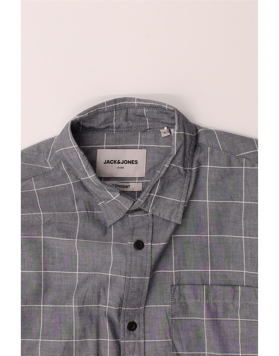 JACK & JONES Mens Comfort Fit Shirt Large Grey Check Cotton Vintage Jack & Jones and Second-Hand Jack & Jones from Messina Hembry 